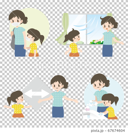 Corona measures set _ mom and daughter 67674604