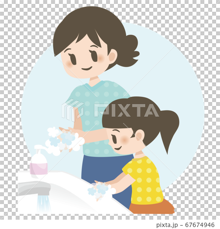 Hand wash _ mom and daughter 67674946