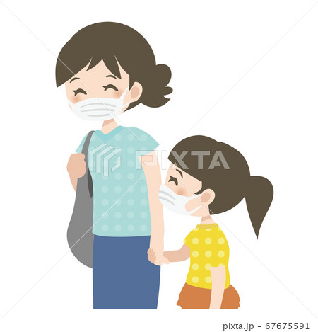 マスク_ママと娘_笑顔_背景白 マスク_ママと娘_笑顔_背景白 67675591