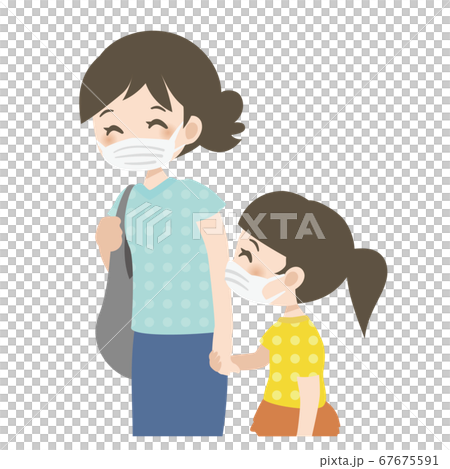 マスク_ママと娘_笑顔_背景白 マスク_ママと娘_笑顔_背景白 67675591