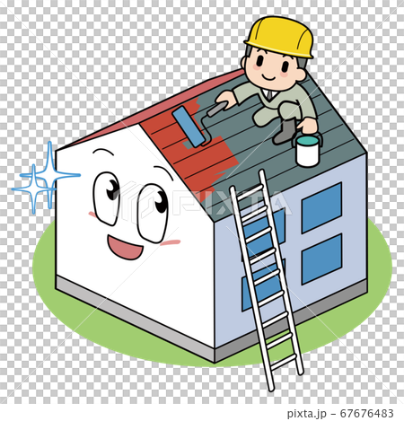 屋根のペンキ塗りのイラスト素材 屋根のペンキ塗りのイラスト素材