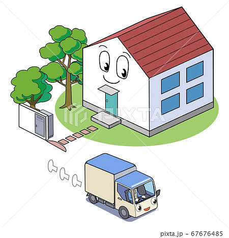 宅配トラックと宅配ポスト-お届け 67676485
