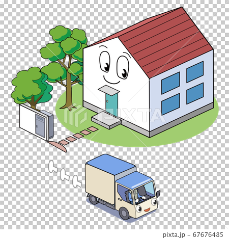 宅配トラックと宅配ポスト-お届け 67676485