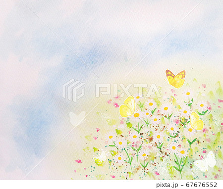 花畑と蝶々のイラスト素材