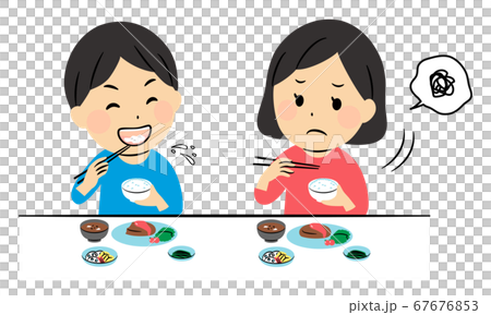 良くない食べ方例　口に物を入れたまま話す 67676853