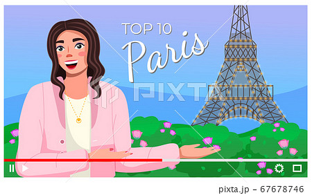 Vector video player interface. Screensaver of interview of a young girl about Paris. Traveling blog 67678746