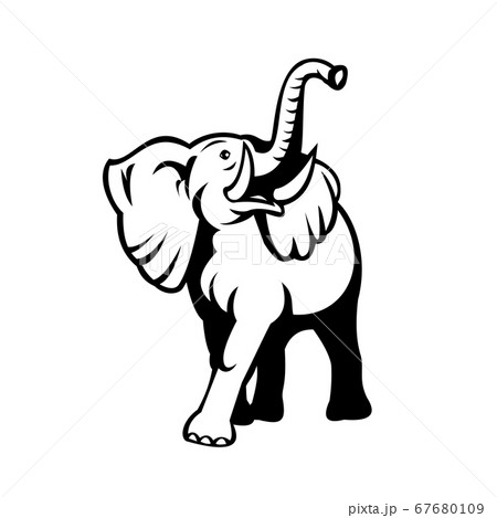 Elephant With Long Tusk Looking Up Mascot Retro 67680109