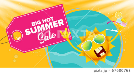 summer sale cartoon horizontal web banner or vector label with happy sun character wearing sunglasses and holding cocktail isolated on horizontal background summer sale cartoon horizontal web banner or vector label with happy sun character wearing sunglasses and holding cocktail isolated on horizontal background 67680763