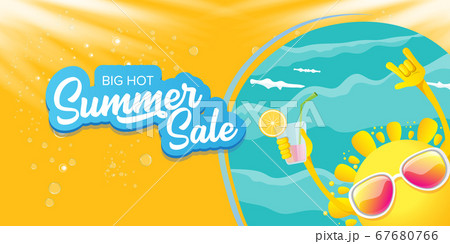 summer sale cartoon horizontal web banner or vector label with happy sun character wearing sunglasses and holding cocktail isolated on horizontal background summer sale cartoon horizontal web banner or vector label with happy sun character wearing sunglasses and holding cocktail isolated on horizontal background 67680766