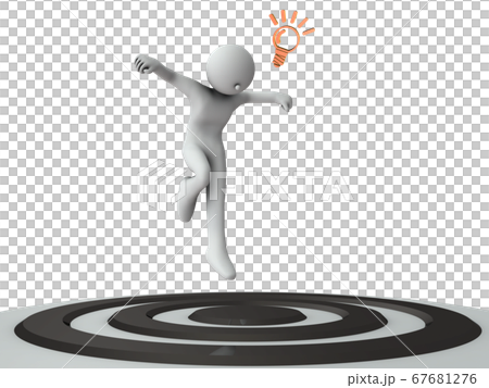 A character descending to the center of the goal. A person who aims. 3D rendering. 67681276