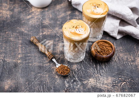 Dalgona whipped coffee with milk 67682067