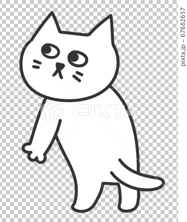 一隻白貓站在兩條腿上的插圖 67682657