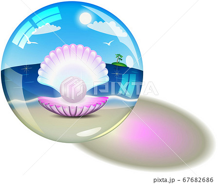 浜辺の真珠貝が入っているガラス玉のイラスト素材