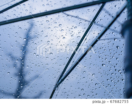 雨に濡れた傘の写真素材