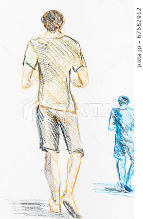 Sketch Of Guy From The Back In T Shirt And Shortsのイラスト素材