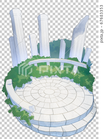 ヴィネット風背景 神殿遺跡の円形ステージのイラスト素材