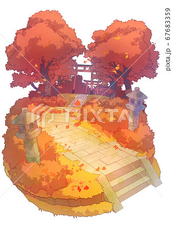 ヴィネット風背景 紅葉の参道のイラスト素材