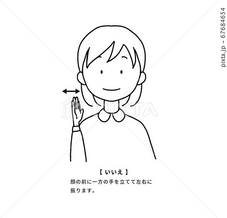 日常でよく使う手話をする女性 いいえ のイラスト素材