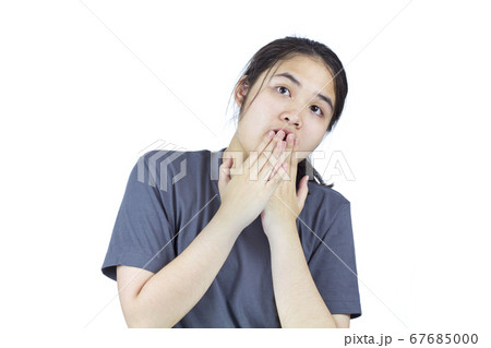 woman look something feel afraid and disdain woman look something feel afraid and disdain 67685000