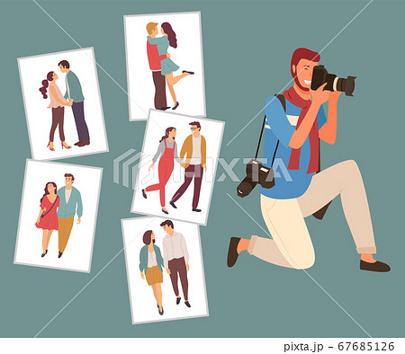 Photographer Shooting Couple, Lovers Photo Vector 67685126