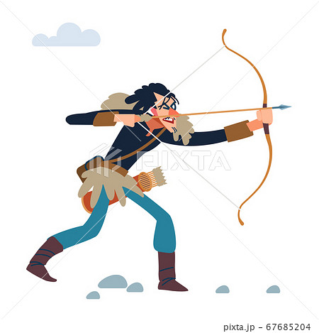 Viking warrior shoots a bow. Vector cartoon, flat style illustration 67685204