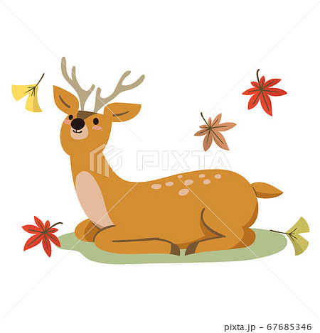 秋 鹿と紅葉のイラスト素材