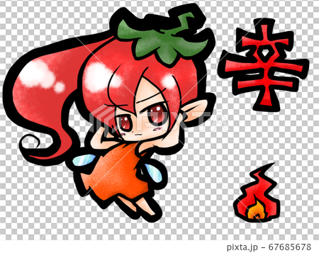 1辛の可愛い唐辛子の擬人化女の子のイラスト素材