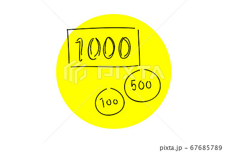 アナログ手書き風のゆるいタッチのアイコン：紙幣と硬貨 67685789