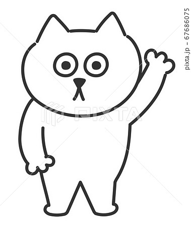 手を挙げる白い猫 イラストのイラスト素材