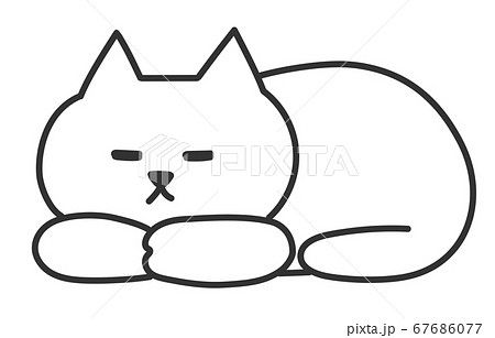 香箱座りで寝ている白猫 イラストのイラスト素材