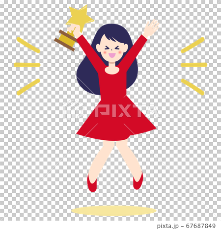 手中拿著獎杯的欣喜女人 67687849