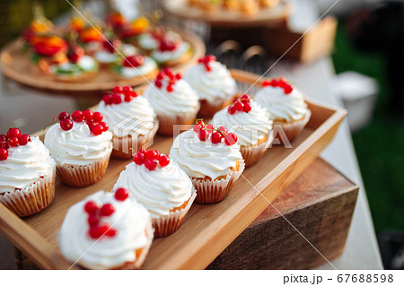 Selective focus cupcakes berries cream  catering 67688598