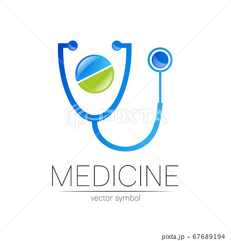 Stethoscope, tablet vector logotype in blue color. Medical symbol for doctor, clinic, hospital and diagnostic. Modern concept for logo or identity style. Sign of health. Isolated on white background. Stethoscope, tablet vector logotype in blue color. Medical symbol for doctor, clinic, hospital and diagnostic. Modern concept for logo or identity style. Sign of health. Isolated on white background. 67689194