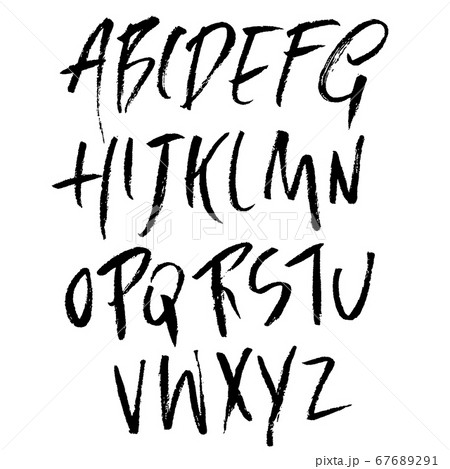 Hand drawn font made by dry brush strokes. Grunge style alphabet. Handwritten font. Vector illustration. 67689291