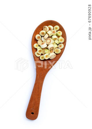 Fresh lemongrass with slices on white. 67690928