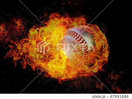 炎に包まれた野球ボールのイラスト素材