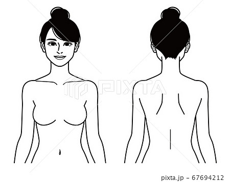 裸の女性 上半身の白黒イラストのイラスト素材