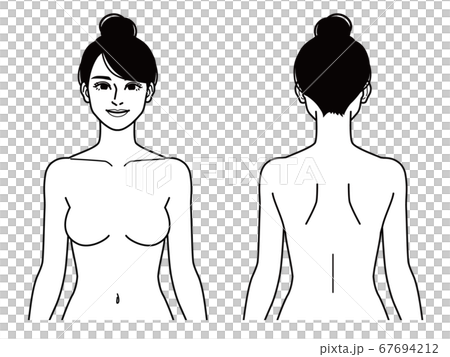 裸の女性　上半身の白黒イラスト 67694212