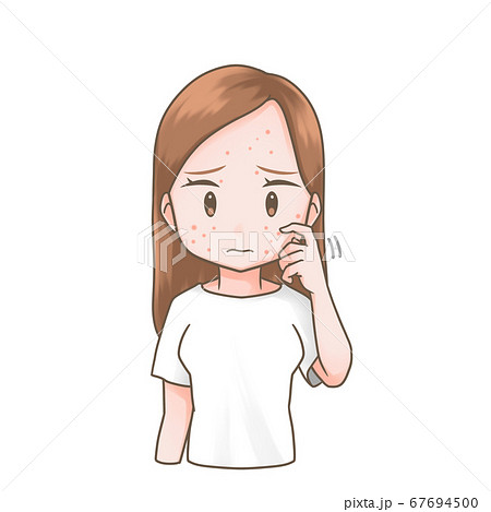 顔を掻く女性のイラスト 顔を掻く女性のイラスト 67694500