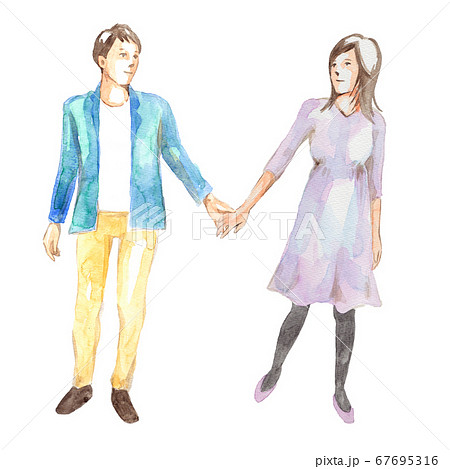 手をつなぐ若いカップルのイラスト素材