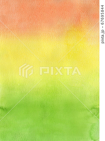水彩で描いた オレンジ 黄色 緑のグラデーション 背景イラストのイラスト素材