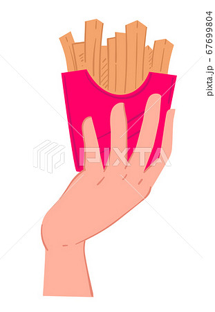 Hand holding pack of salty french fries vector 67699804