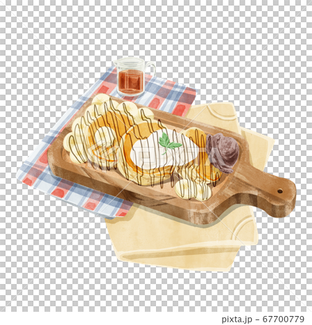 ふわふわチョコバナナパンケーキ水彩風イラストのイラスト素材