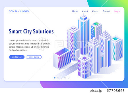 Smart city solutions banner with isometric town 67703663