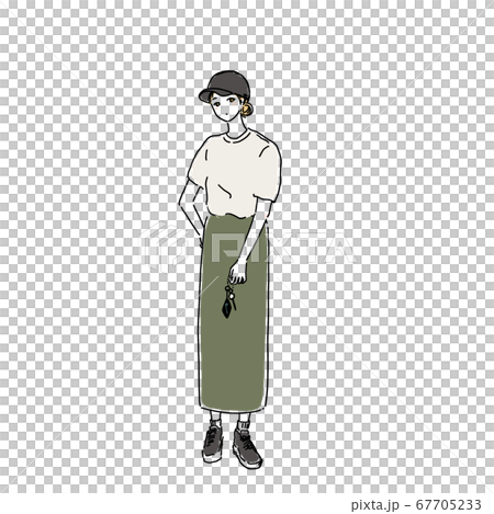 Woman wearing a cap and holding a key 67705233