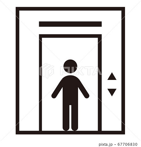 エレベーターに乗る人白黒のイラスト素材