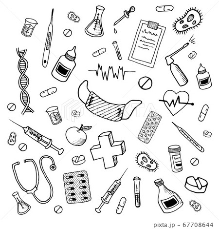 Medical doodles. Hand drawn medicine icon set. Healthcare sketched collection, pharmacy icons. Cartoon doodle objects, symbols and items. Vector illustrations. Medical doodles. Hand drawn medicine icon set. Healthcare sketched collection, pharmacy icons. Cartoon doodle objects, symbols and items. Vector illustrations. 67708644