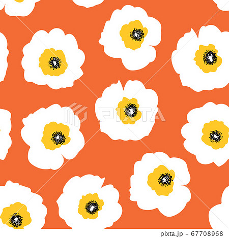 White flowers on orange seamless vector retro pattern. Repeating floral background Scandinavian 67708968