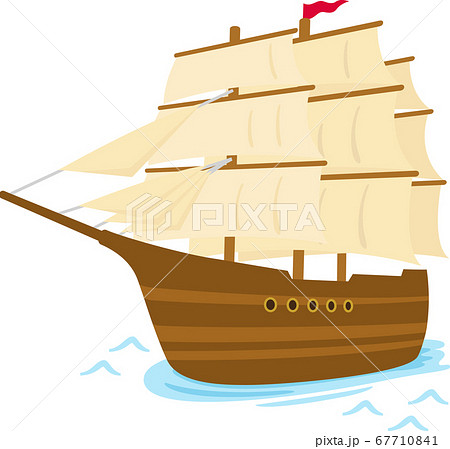海を行く木造の帆船 のイラスト素材