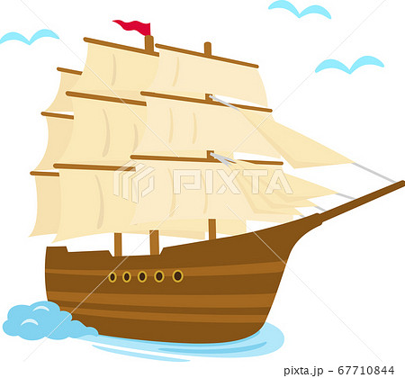 海を行く木造の帆船 のイラスト素材
